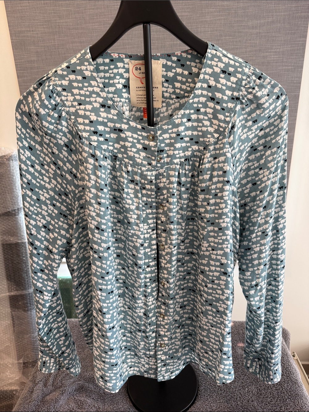 Women's Light Teal Printed Button-Up Shirt